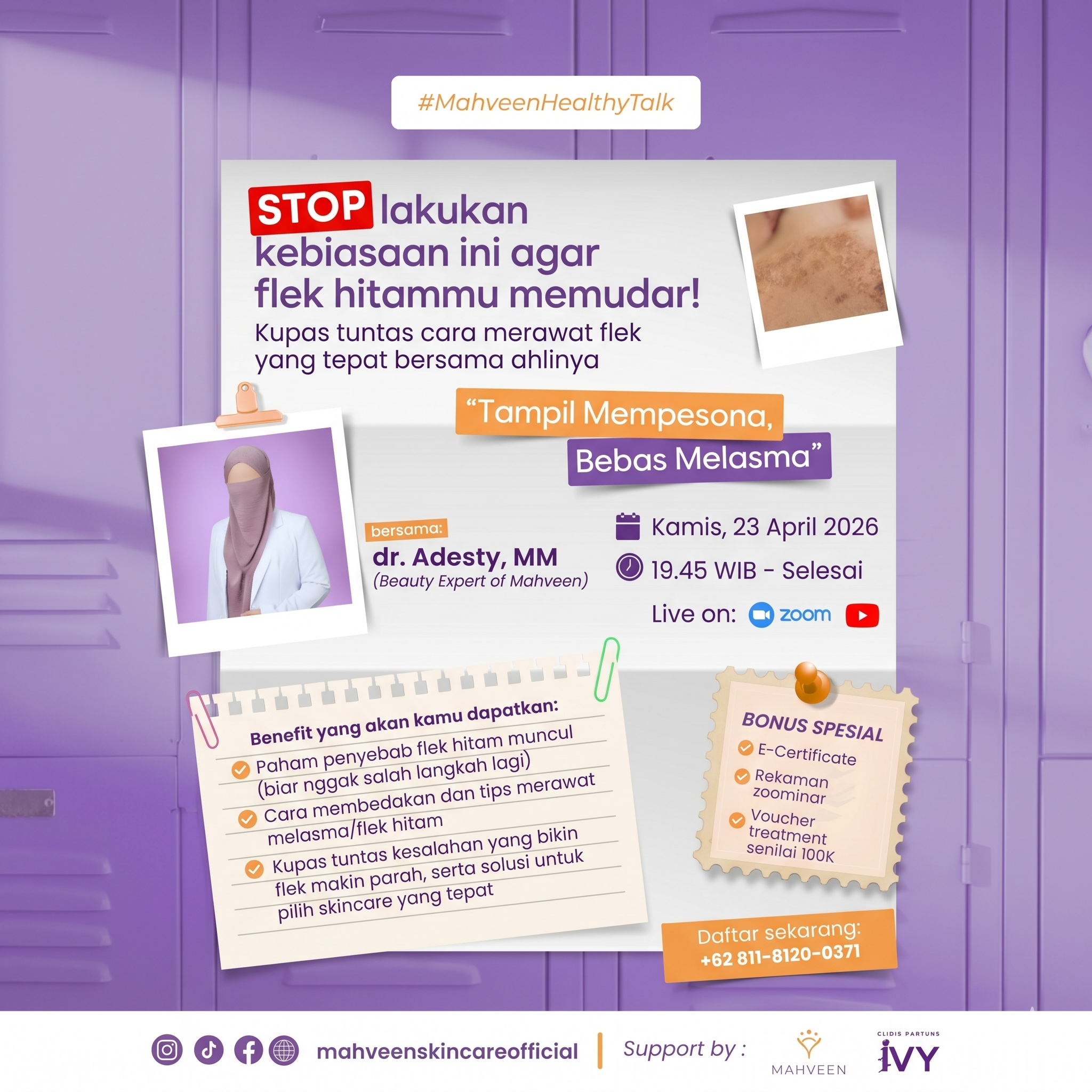 Poster Mahveen Healthy Talk - Tampil Mempesona Bebas Melasma